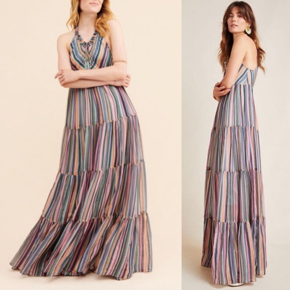 Love the label Striped Tiered Halter Maxi dress S